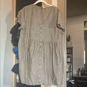 Madewell Linen Blend V-Neck Dress — Taupe